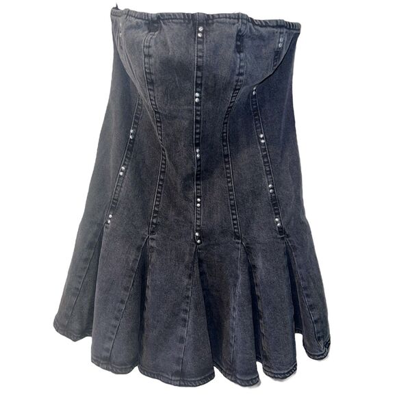 Wild Fable Dress Womens S Studded Pinch Pleat A-line Black Denim Mini Strapless - Picture 1 of 11